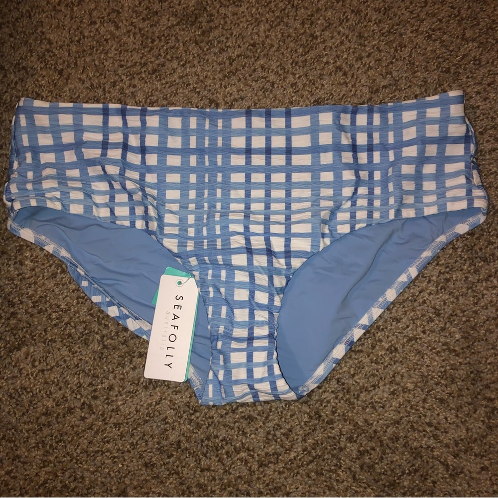 SEAFOLLY Bikini Bottoms Womens 12 Blue Amalfi Check Ladies NEW